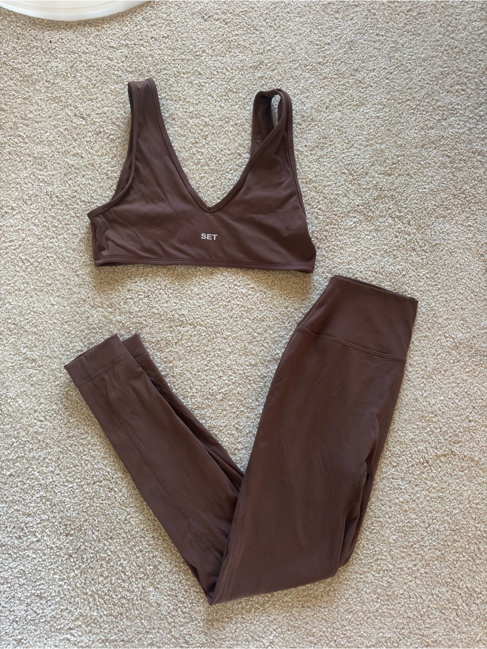 SET Active Chocolate Brown V-Neck Seamless Sports Bra & Leggings Set
